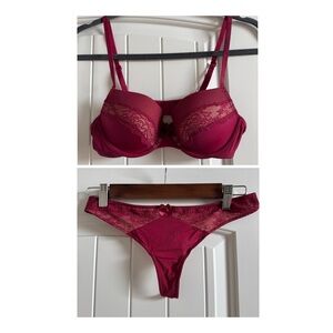 Adore Me Burgundy Lace Bra and Panty Set. Size 34B/Medium.